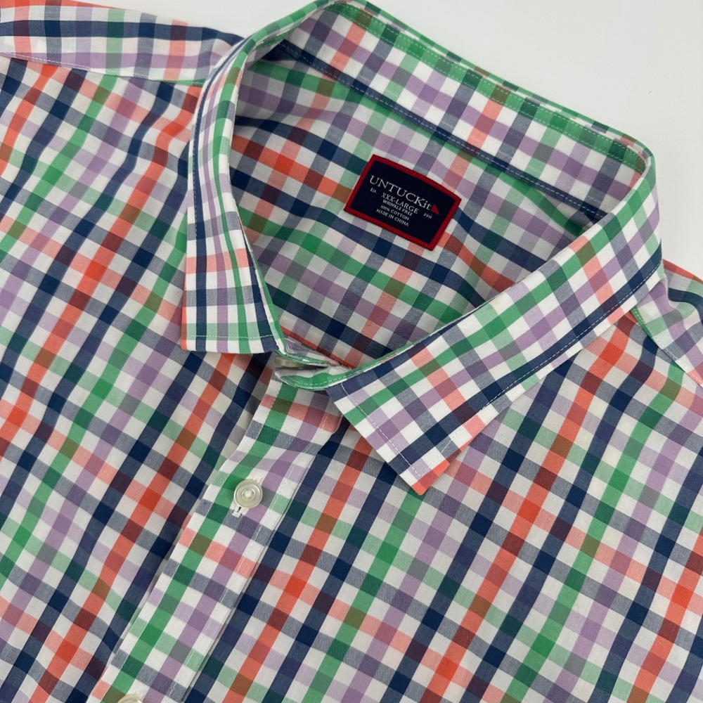 UNTUCKit Saturna WF Mens 3XL Gingham Short Sleeve Button Down Shirt 40114 Multi